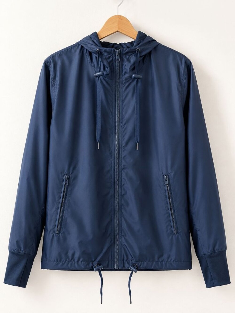 NWT ZYIA Active Hooded Windbreaker Jacket Small Navy Lightweight Zip Up